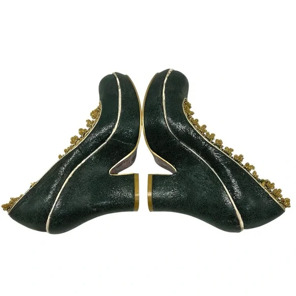 Irregular Choice Green Leather Gold Ricrac Slip On Platform Pumps Heels Women 38 - Picture 10 of 14